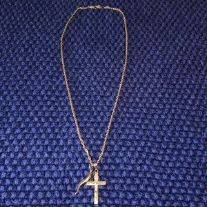 14K Gold rope necklace w/ crucifix & Italian horn